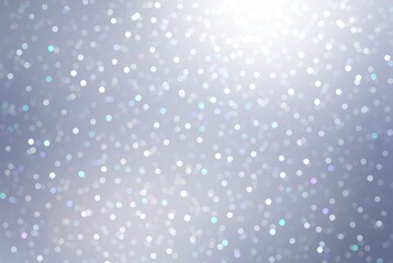Brilliance silver winter holidays background. Glittering bokeh flying in glow on light grey airy backdrop.