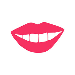 lips with pink lipstick icon. mouth vector illustration hand drawn in cartoon style.