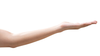 Fototapeta premium isolated of woman hand holding something like a bottle or can.