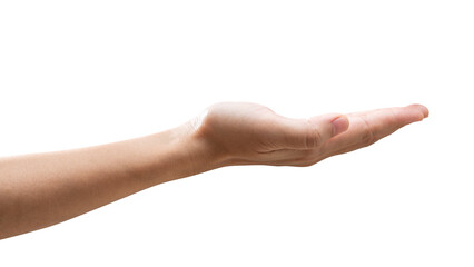 isolated of woman hand holding something like a bottle or can.