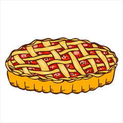 Delicious homemade apple pie. Vector illustration in hand drawn style