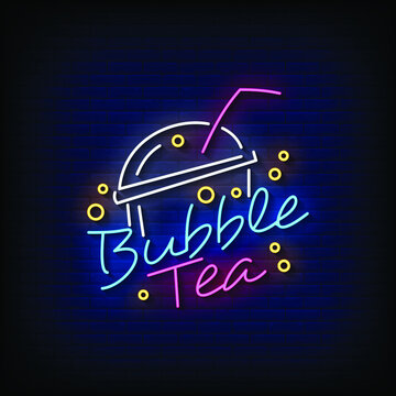Bubble tea Neon Signs Style Text Vector