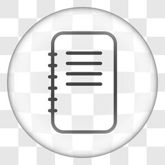 Notepad simple icon vector. Flat desing. Glass button on transparent grid.ai