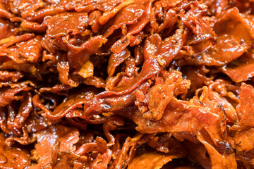 Sweet Pork or Pork Jerky (Moo Sawan or Moo Wan), Thai Food Style.