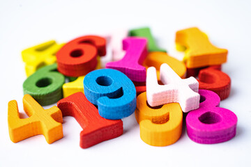 Math number colorful on white background, education study mathematics learning teach concept.
