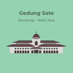 Gedung Sate vector illustration. It's landmark of West Java Province. The building is located in Bandung, Indonesia