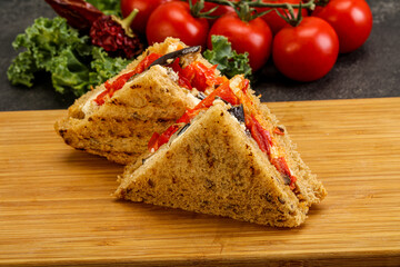 Club sandwich with eggplant and cheese