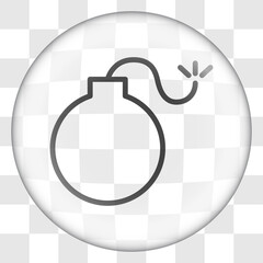 Bomb simple icon. Flat desing. Glass button on transparent grid.ai