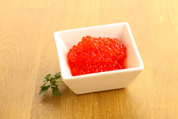 Red caviar in the bowl