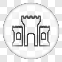 Castle simple icon. Flat desing. Glass button on transparent grid.ai