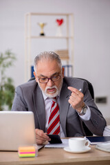 Old male bookkeeper working in the office