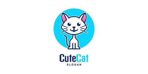 Cute Cat Cartoon Illustration Animal Pet Kitten Character Funny Kitty Meow Mascot Vector Logo Design