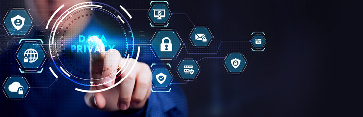 Cyber security data protection business technology privacy concept. Young businessman  select the...