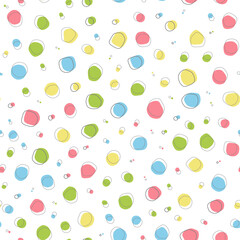 Colorful round organic shapes with grey stroke seamless pattern. Vector illustration for paper, baby, kids textile, fabric and much more.