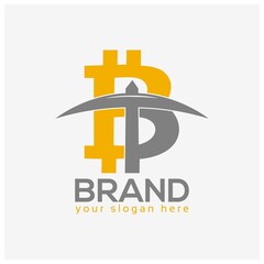 Obraz premium Mining bitcoin logo vector. Flat design. Vector Illustration on white background.