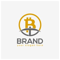 Mining bitcoin logo vector. Flat design. Vector Illustration on white background.