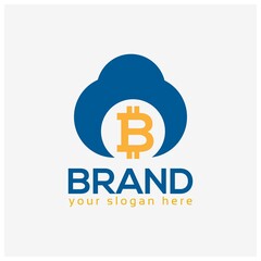 Cloud and Bitcoin logo vector. Flat design. Vector Illustration on white background.