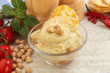 Natural organic chickpea hummus with olive oil