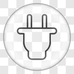 Plug simple icon. Flat desing. Glass button on transparent grid.ai