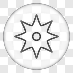 Shuriken simple icon. Flat desing. Glass button on transparent grid.ai