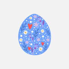 Happy Easter Vector Card. Cute Egg with drawn floral pattern inside. Easter Illustration in scandinavian style for Card, Greeting, Banner.