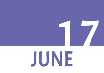 17 june calendar date with copy space. Very Peri background and white numbers. Trending color for 2022.