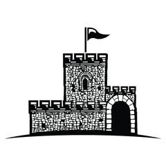 Old stone castle vector logo illustration