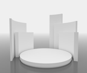 round stage 3d mock up, white render, stage with wall illustration