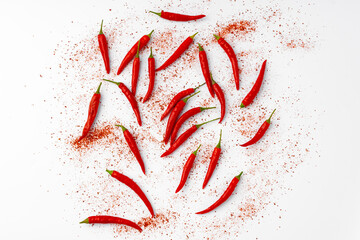 Red hot chili peppers isolated on white background.