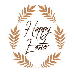 Easter egg with an inscription. Silhouette of an egg made of twigs with leaves. Vector illustration isolated on a white background for design and web.