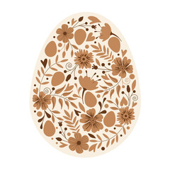 Easter painted egg. Silhouette of an egg with floral and floral ornament. Vector illustration isolated on a white background for design and web.