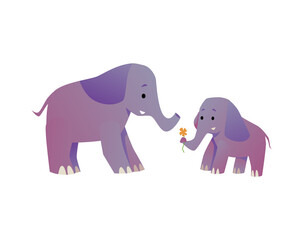Mother and child elephants cartoon characters flat vector illustration isolated.