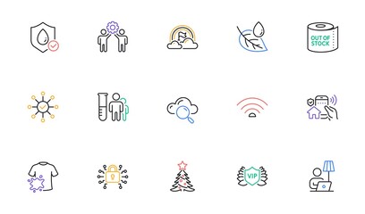 Employees teamwork, Cloud computing and Survey check line icons for website, printing. Collection of Christmas tree, Vip security, Wifi icons. Leaf dew, House security. Vector