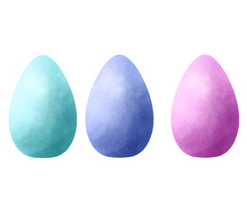 Cute collection of three digital drawn colorful Easter eggs for holiday design or decoration on white background