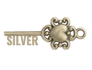 Bronze vintage antique key with word Silver isolated on white background