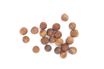 Middle size bunch spice Allspice on white background isolated. Flat lay. Close up. Macro