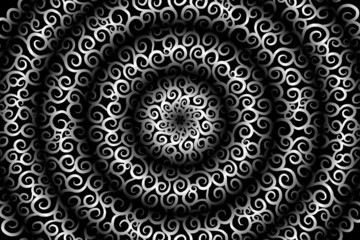 seamless circular circle  Black and white caleidoscope gradient flower art pattern of indonesian traditional tenun batik ethnic dayak ornament for wallpaper ads background 