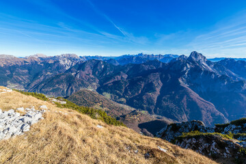 Sunny autumn day at the mount Tersadia in the italian alps