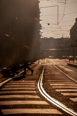 Fototapeta na wymiar railroad tracks in the morning