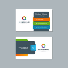 Business card design trendy colorful template modern corporate branding style vector illustration. Two sides with abstract logo on clean background.