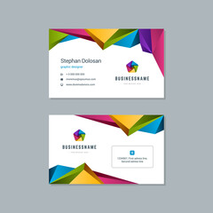 Fototapeta premium Business card design trendy colorful template modern corporate branding style vector illustration. Two sides with abstract logo on clean background.