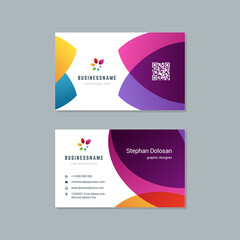 Business card design trendy colorful template modern corporate branding style vector illustration. Two sides with abstract logo on clean background.