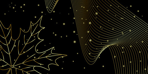 Luxury black background with gold leaves