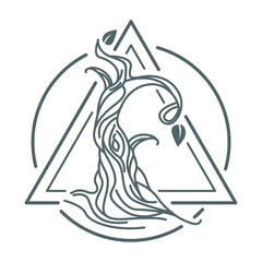 Tree geometry vector logo icon symbol with line art style
