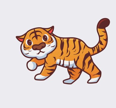 cute tiger walk slowly. isolated cartoon animal nature illustration. Flat Style suitable for Sticker Icon Design Premium Logo vector. Mascot Character