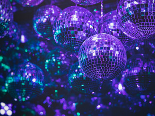 Disco Balls purple blue light Party Nightlife background - 495370168