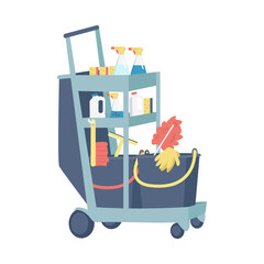 Janitorial cleaning cart semi flat color vector object. Full sized item on white. Equipment for cleaning staff simple cartoon style illustration for web graphic design and animation © IMG visuals characte