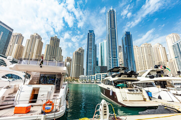 Fototapeta na wymiar Dubai marina with yachts in UAE