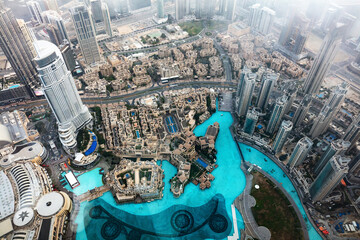 Dubai UAE aerial rooftop view from Burj Khalifa