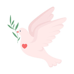 Peace dove semi flat color vector character. Full body pigeon on white. Anti war protest. Bird symbolising global harmony simple cartoon style illustration for web graphic design and animation